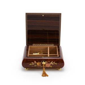Gorgeous 30 Note Spring Roses Inlay Musical Jewelry Box with Lock and Key