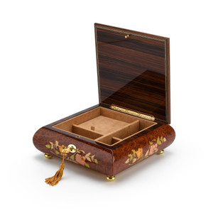 Gorgeous 30 Note Spring Roses Inlay Musical Jewelry Box with Lock and Key