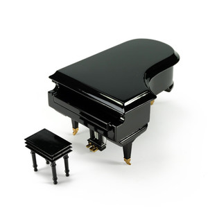 Amazing 18-Note Miniature Musical Hi-Gloss Black Grand Piano Music Box