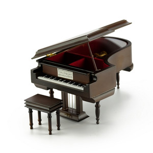 Sophisticated 30 Note Miniature Musical Matte Brown Grand Piano with Bench