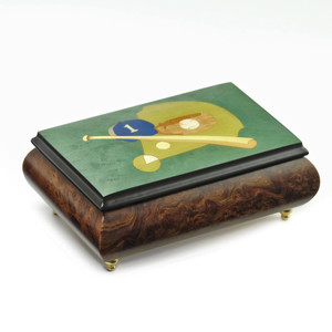 Sports Theme Wood Inlay Baseball- Collectible 22 Note Musical Jewelry Box