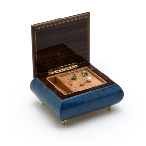 Inspiring Royal Blue Music Theme with Violin Wood Inlay Music Box
