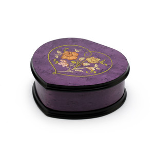 Elegant 30 Note Lavender Heart Shaped Music Jewelry Box with Floral in Heart Frame Inlay Design