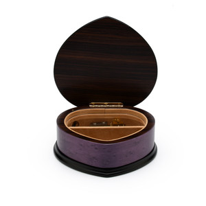 Elegant 30 Note Lavender Heart Shaped Music Jewelry Box with Floral in Heart Frame Inlay Design