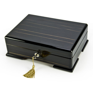 Spacious Ebony Natural Wood Tone 22 Note Hi Gloss Finish Musical Jewelry Box