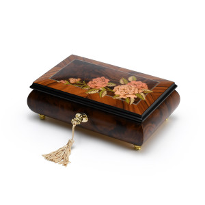 Elegant A Rose in Transition from bud to bloom 23 Note Musical Jewelry Box