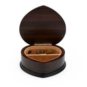 Elegant Wood Tone Heart Shaped 30 Note Music Jewelry Box with Floral in Heart Inlay