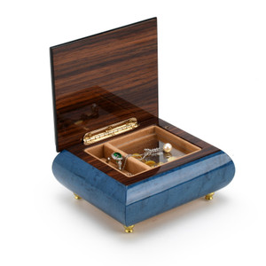 Classic Royal Blue 18 Note Arabesque Wood Inlay Music Box