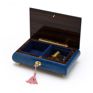 Royal Blue 22 Note Violin and Floral Wood Inlay Musical Jewelry Box