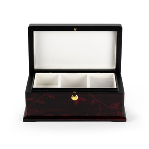 Contemporary 23 Note Dark Rosewood Musical Jewelry Box with Floral Motifs