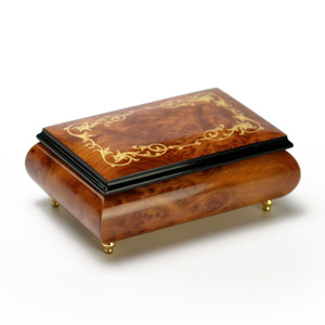 Gorgeous Burl-Elm Arabesque Inlay 22 Note Music Jewelry Box