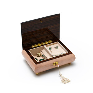 Adorable 30 Note Pink Musical Italian Jewelry Box with Swans Wood Inlay