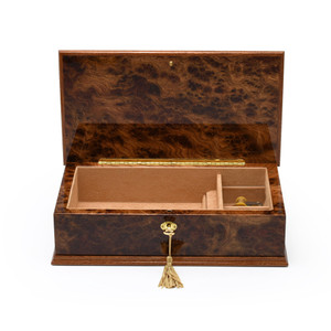 Amazing 36 Note Burl-Elm Grand Italian Arabesque Wood Inlay Musical Jewelry Box
