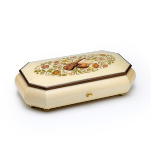 Grand Italian Ivory Stain Swiss 72 Note Musical Instrument Theme Wood Inlay Music Box