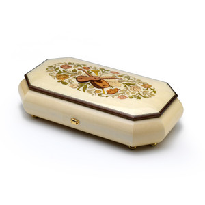 Grand Italian Ivory Stain Swiss 72 Note Musical Instrument Theme Wood Inlay Music Box