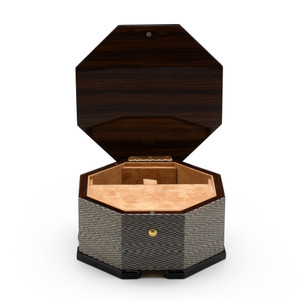 Handmade Italian Modern Design Wood Inlay Octagonal 36 Note Musical Jewelry Box