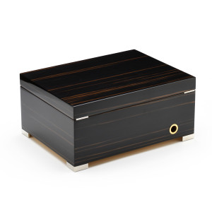 Luxurious Italian 22 Note Grandiose Ebony Music Mens Valet Box w Removable Tray and Phone Charging