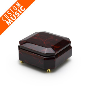 wine-colored octagonal music jewelry box