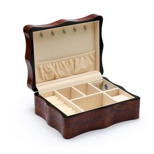 Gorgeous 30 Note Wood Stain Scalloped Shape Musical Jewelry Box