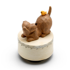 Sculpted 18 Note Dog with Yellow Bird Musical Figurine - Choose Your Song