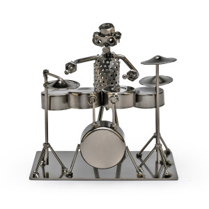 Handcrafted Metal Musician with Full Drum Set Figurine