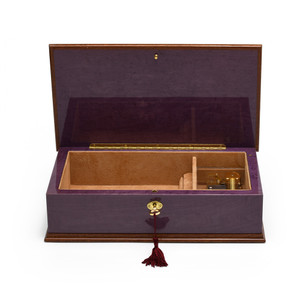 Exquisite 22 Note Hi Gloss Purple Grand Italian Arabesque Wood Inlay Musical Jewelry Box