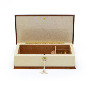 Prestigious 30 Note Ivory White Grand Italian Arabesque Wood Inlay Musical Jewelry Box