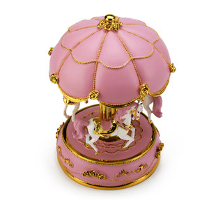 Alluring Worlds Fair Style Pink Canopy With Gold Accents Animated Musical Carousel