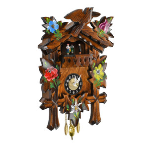 Traditional Carved Alpine Flowers Black Forest Quartz Cuckoo Clock