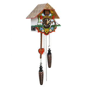 Colorful Black Forest Chalet Quartz Cuckoo Clock with Heart Pendulum
