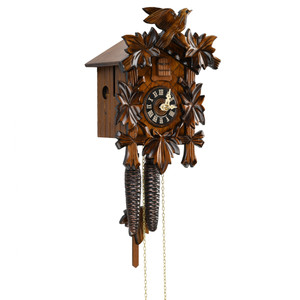 Gorgeous Traditional Carved Black Forest 1 Day Mechanical 5 Leaves and Bird Cuckoo Clock