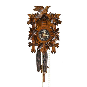 Gorgeous Traditional Carved Black Forest 1 Day Mechanical 5 Leaves and Bird Cuckoo Clock