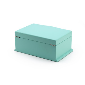 blue jewelry box with silver knob