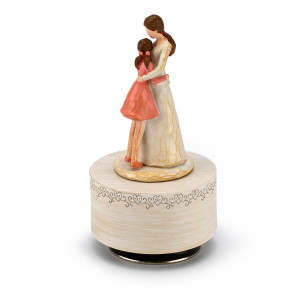 Timeless Mother and Daughters Embrace Musical Figurine