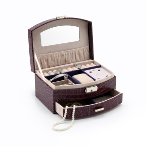 Elegant Curved Front Lavender Croc Skin Faux Leather USB Sound Module Jewelry Box