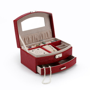 Elegant Curved Front Red Croc Skin Faux Leather USB Sound Module Jewelry Box