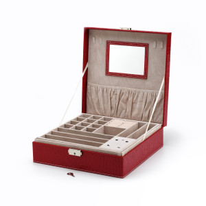 Sleek and Modern Table Top Red Croc Skin Faux Leather USB Sound Module Jewelry Box