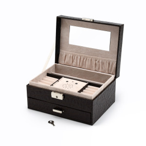 Modern Brown Croc Skin Faux Leather USB Sound Module Jewelry Box