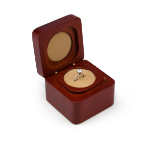 wood engagement ring box open