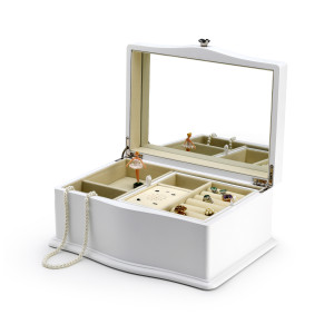 Matte White Spinning Ballerina USB Sound Module Wooden Musical Jewelry Box