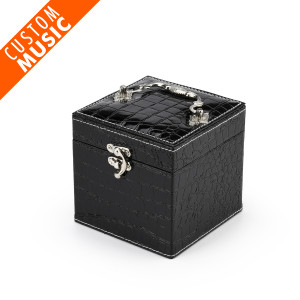 Spacious Black Croc Skin Faux Leather Gothic USB Sound Module Jewelry Box