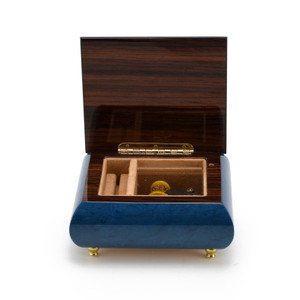Classic Royal Blue Arabesque 23 Note Wood Inlay Music Box