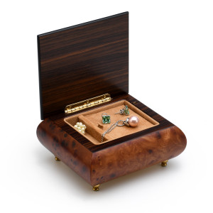 Harmonious 23 Note Musical Jewelry Box with Flower and Double Heart Outline Wood Inlay