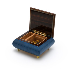 Gorgeous 23 Note Dark Blue Stain Heart and Floral Wood Inlay Music Box