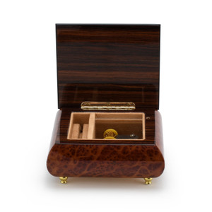 Adorable 23 Note Wood Stain Music Box with Butterfly and Flower Inlay