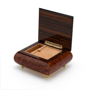 Adorable 23 Note Wood Stain Music Box with Butterfly and Flower Inlay