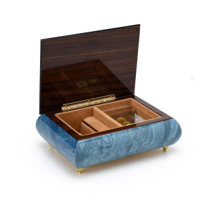 Gorgeous Handcrafted 18 Note Italian Sea Blue Music Box with Angel Theme Inlay