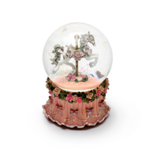 Beautiful Pink Roses and Ribbons Carousel Musical Waterglobe - Choose Your Song
