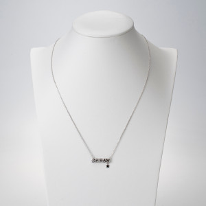 Platinum Plated Necklace with Pendant that reads "Dream" with White Gemstones