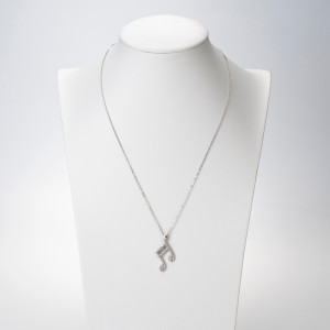 Platinum Plated Necklace with Musical Note Pendant with Various Cut White Gemstones